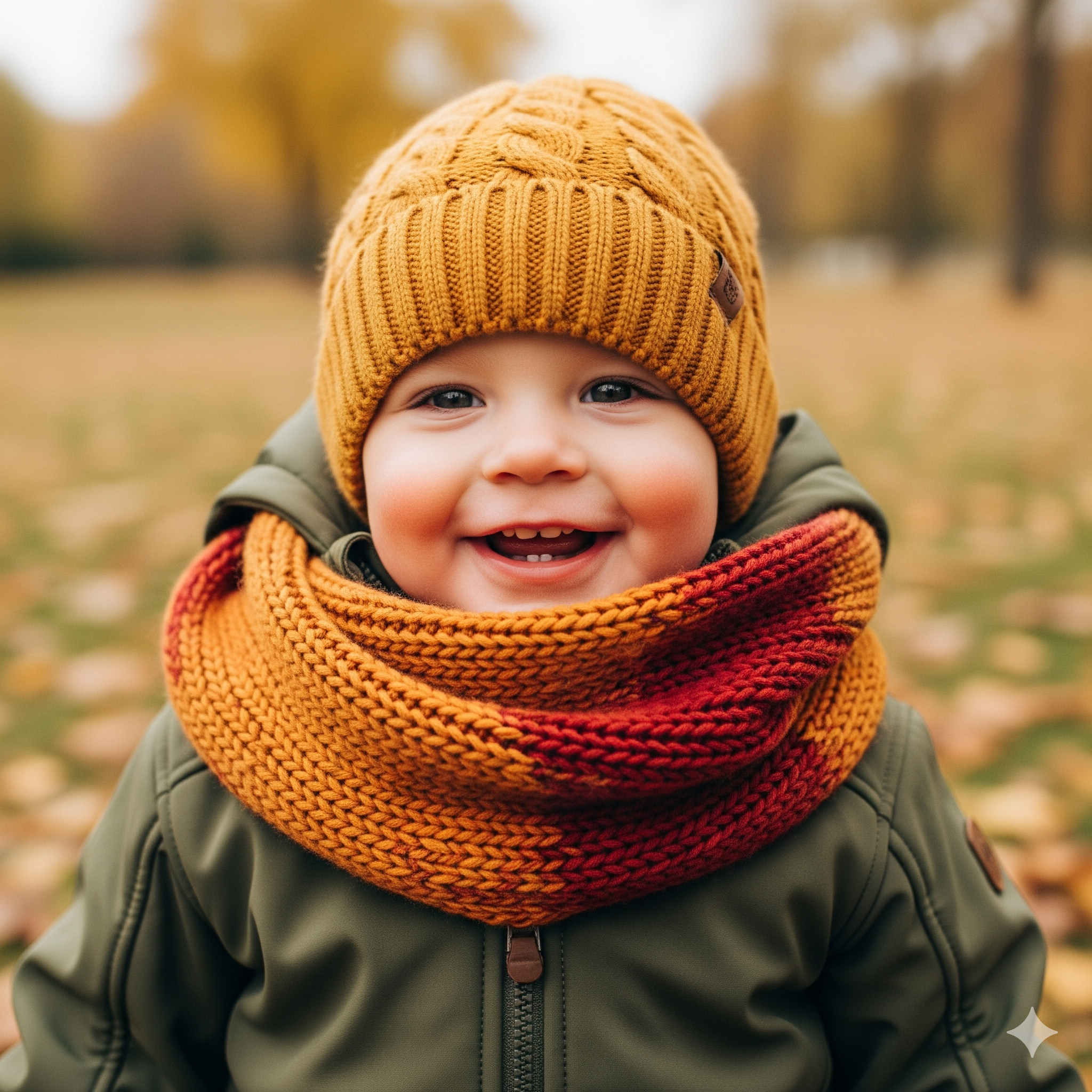 zczęśliwe dziecko ubrane na cebulkę na jesienny spacer w parku.